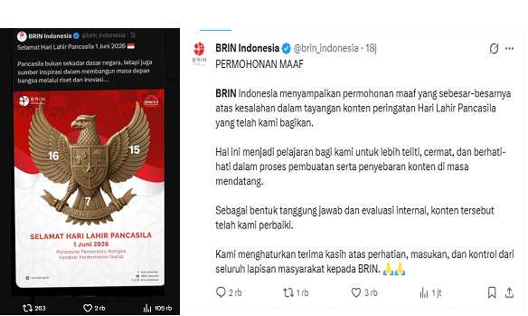  BRIN Minta Maaf Usai Keliru Posting Gambar Burung Garuda di Hari Lahir Pancasila 